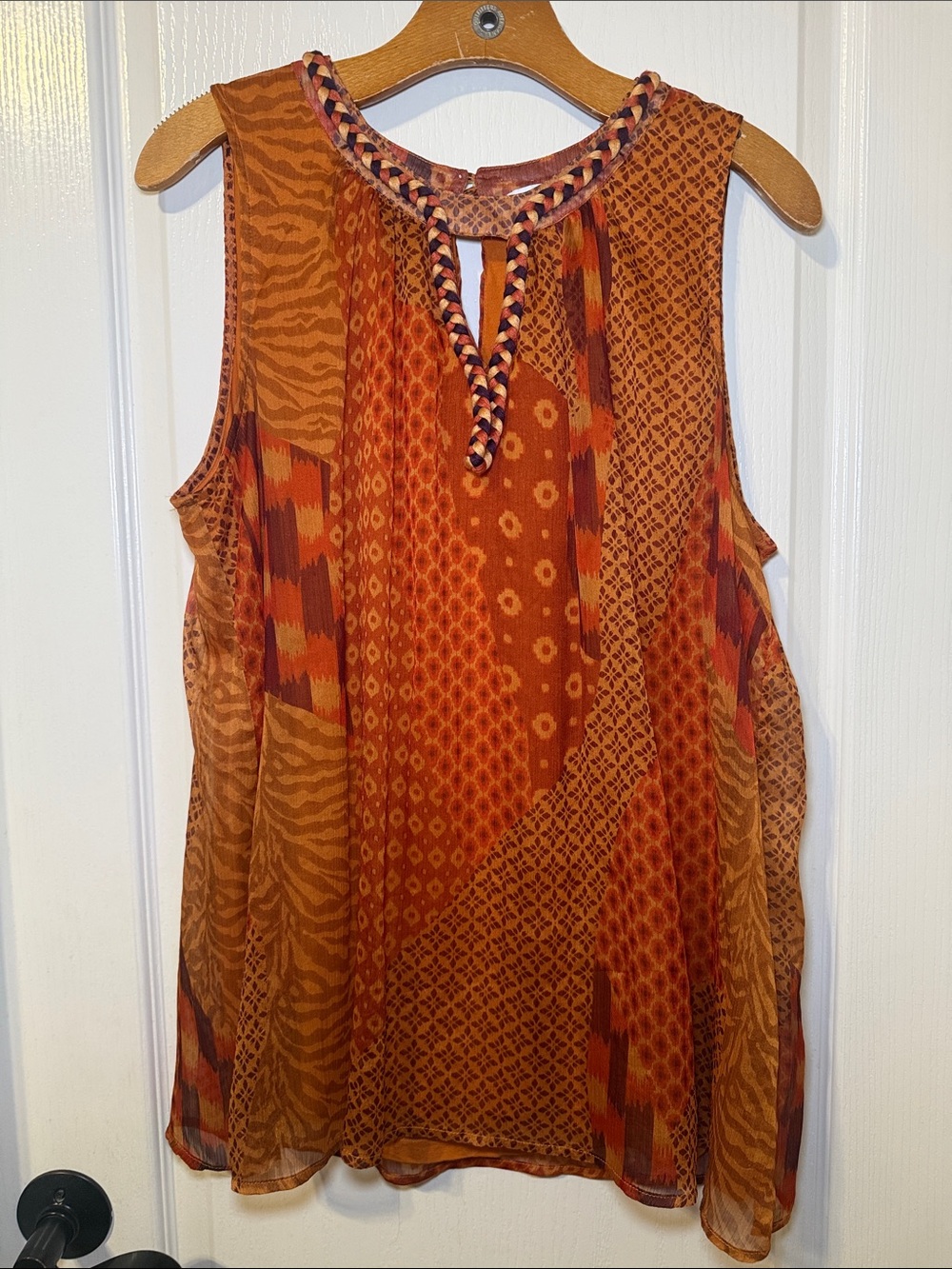 Peck & Peck Boho Mixed Print Sleeveless Blouse Orange / Rust Size Medium NWOT